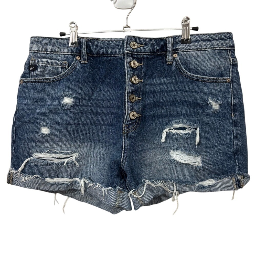 KanCan Blue Distressed Jean Denim Shorts Raw Hem